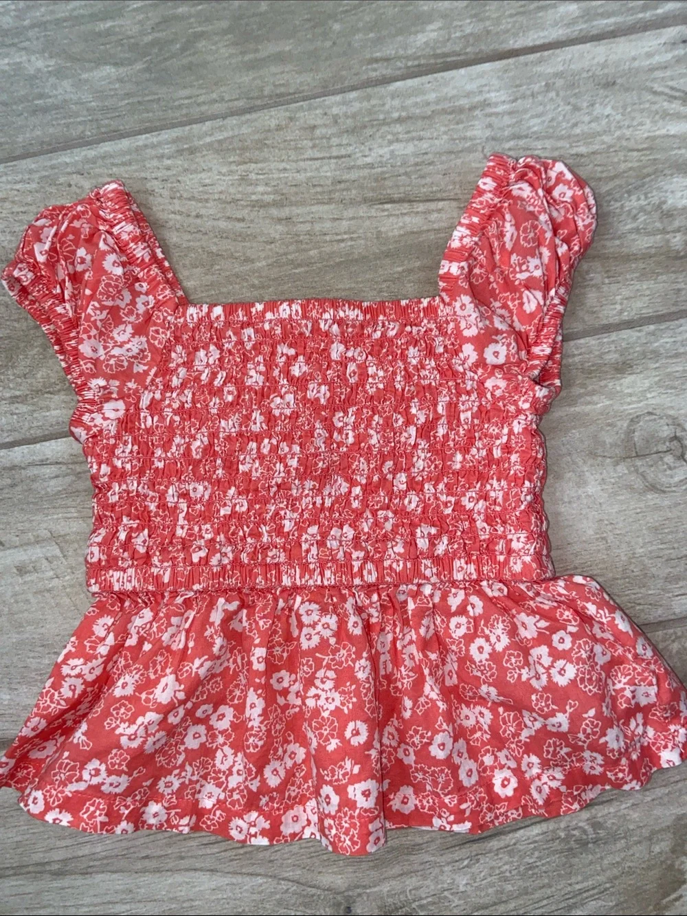GAP Girls XS Floral Blue Dress Puff Ruffle Sleeves Roughing Peplum Top Pink